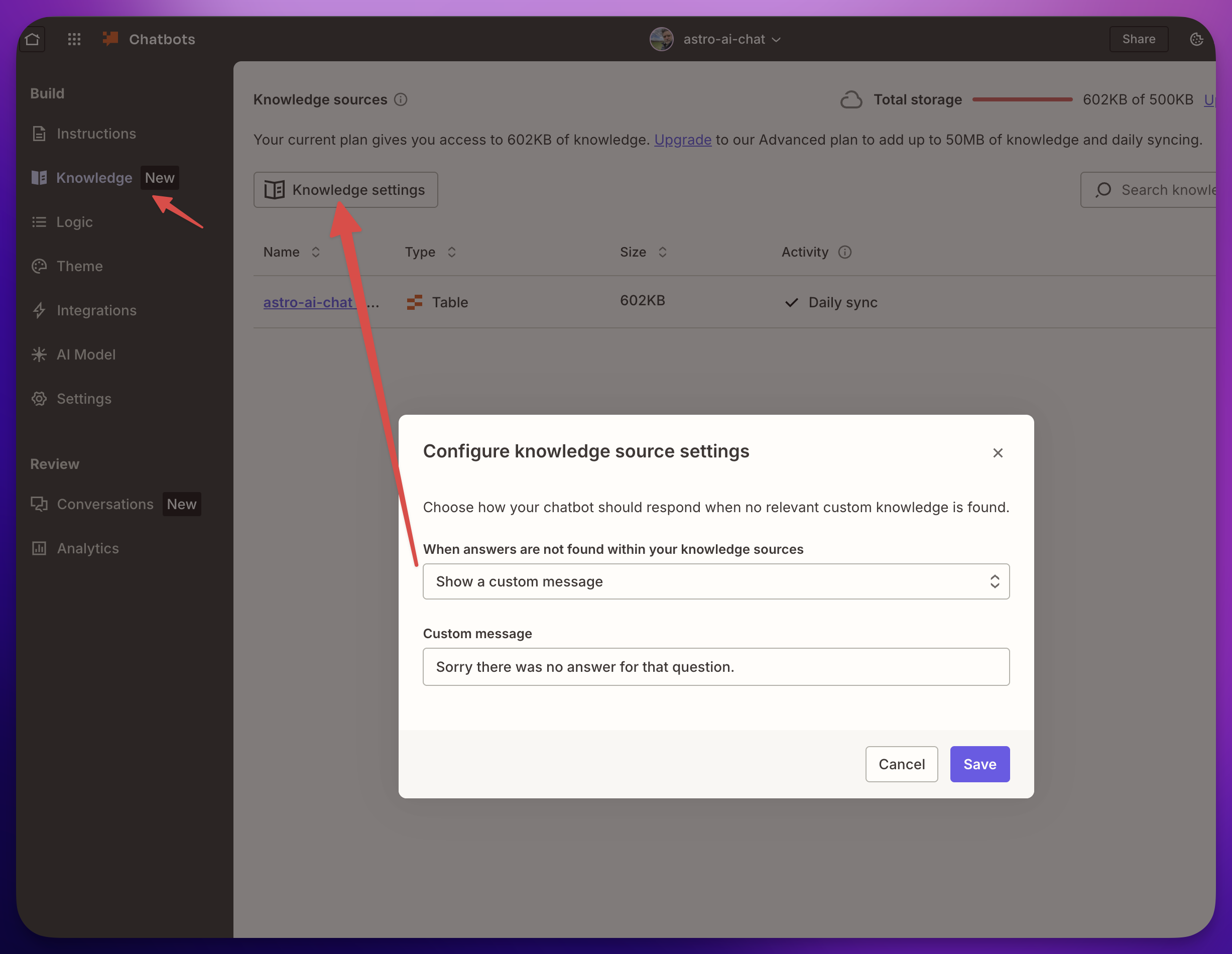 Chat correctly refusing an out-of-scope question