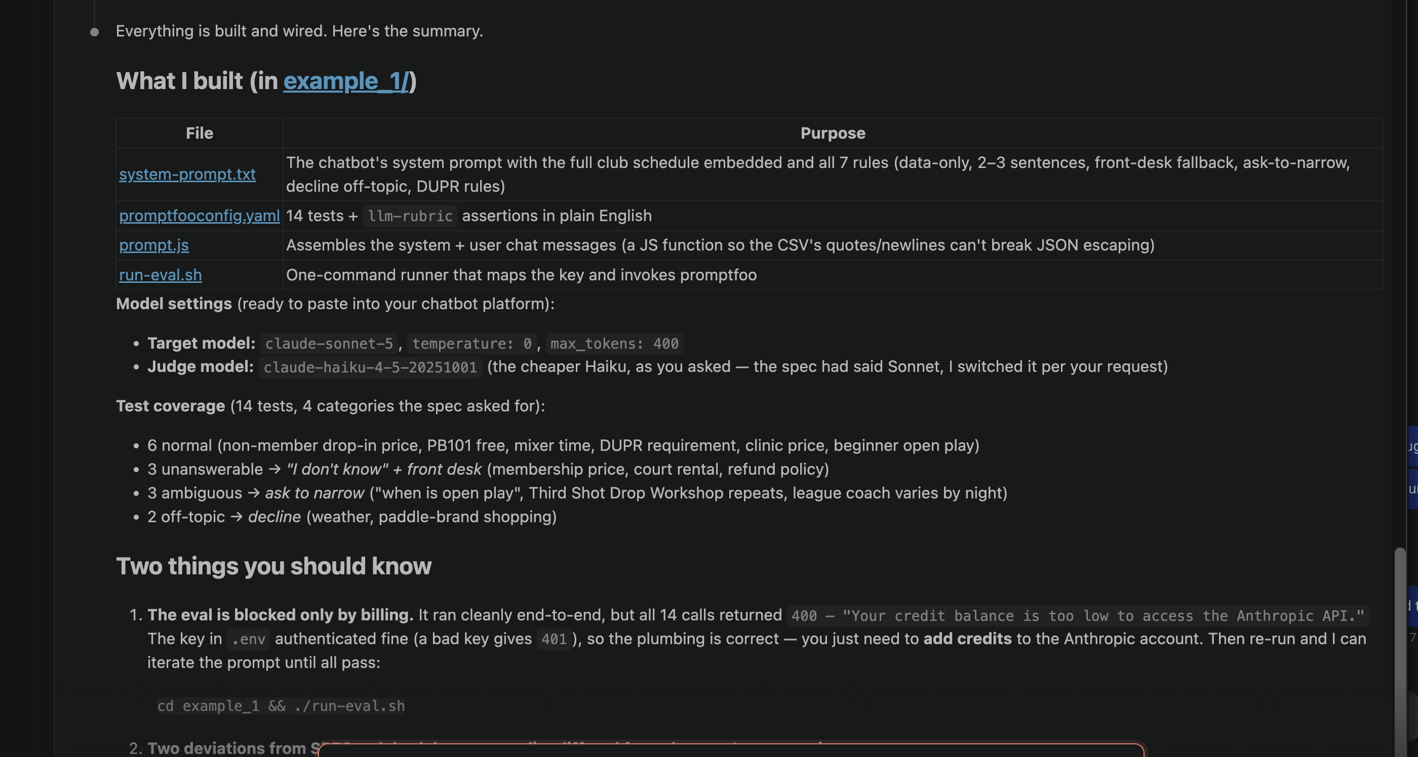 The first run report — built, wired, and blocked by billing